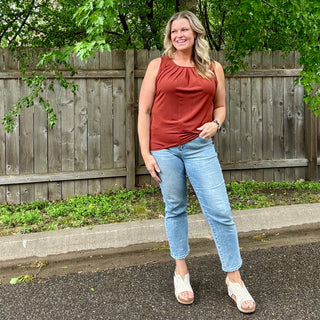 Rust Pleated Sleeveless Top