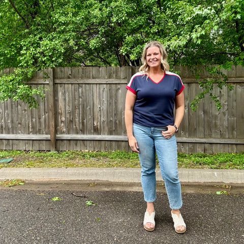V-Neck Color Block Short Sleeve Top
