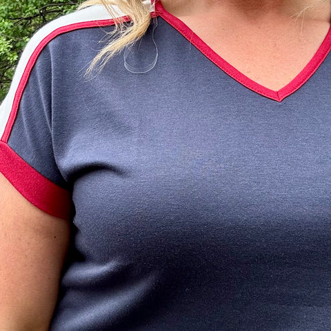 V-Neck Color Block Short Sleeve Top
