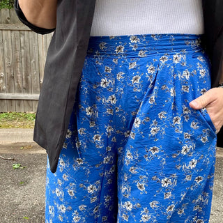 High Waisted Floral Print Flowy Pants