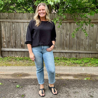 Black Long Sleeve Woven Top