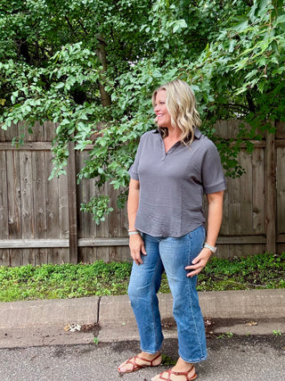 Grey Woven Airflow Collared Short Sleeve