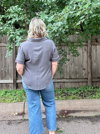 Grey Woven Airflow Collared Short Sleeve