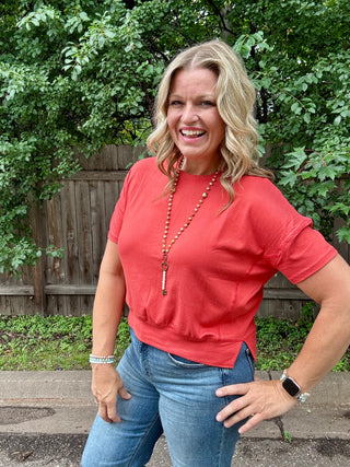 Blushed Brick Brushed Hacci Dolman Top