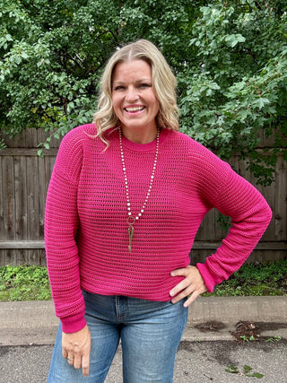 Plum Pink Breezy Crochet Pullover