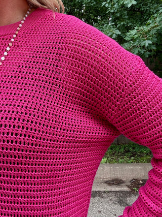 Plum Pink Breezy Crochet Pullover