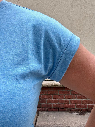 Heather Blue Round Neck Folded Sleeve Tee