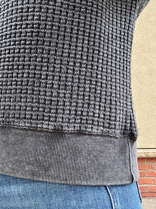 Washed Black Cozy Waffle Knit Pullover