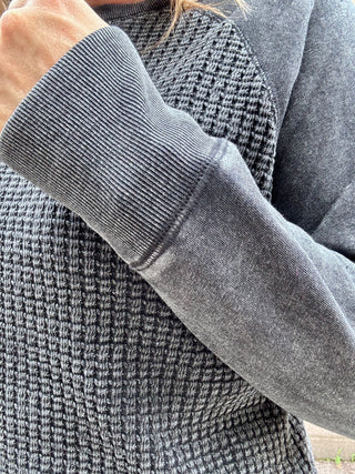 Washed Black Cozy Waffle Knit Pullover