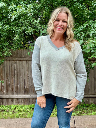 Heather Gray Two Tone V-Neck Pullover Sweatshirt