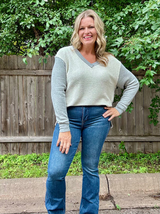 Heather Gray Two Tone V-Neck Pullover Sweatshirt