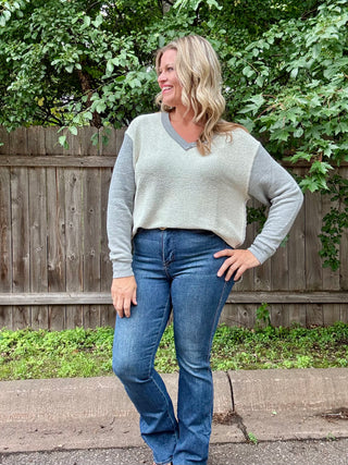 Heather Gray Two Tone V-Neck Pullover Sweatshirt