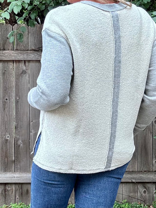 Heather Gray Two Tone V-Neck Pullover Sweatshirt