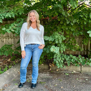 Ivory Front Seam V-Neck Sweater