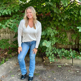 Ivory Front Seam V-Neck Sweater