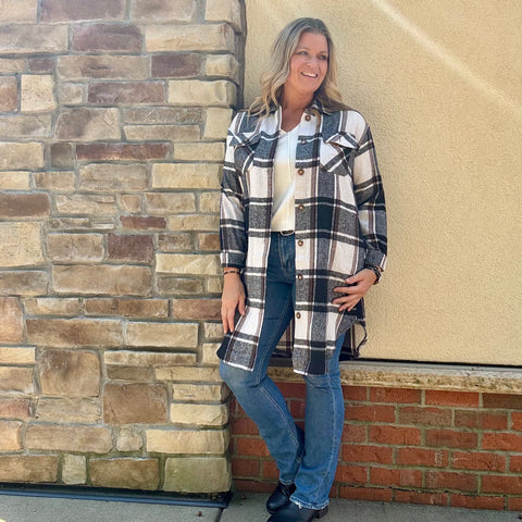 Black, Ivory, Brown Plaid Coatigan