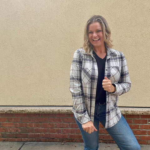Black, Grey, Brown Plaid Button Up