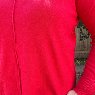 Red Front Seam V-Neck Sweater