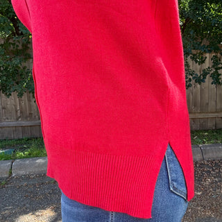 Red Front Seam V-Neck Sweater