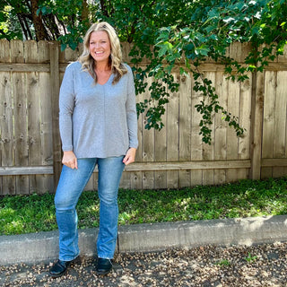 Heather Grey Front Seam V-Neck Sweater