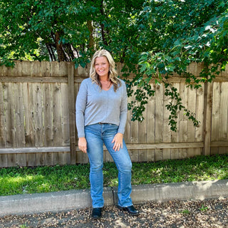Heather Grey Front Seam V-Neck Sweater