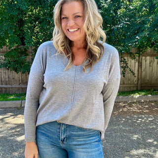 Heather Grey Front Seam V-Neck Sweater