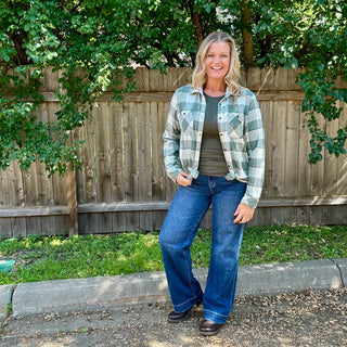 Green, Grey Plaid Button Up