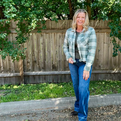 Green, Grey Plaid Button Up