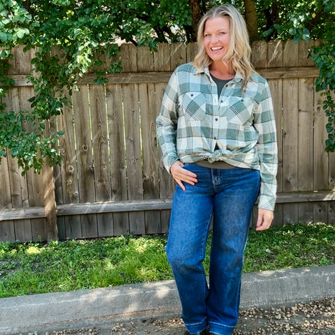 Green, Grey Plaid Button Up