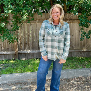 Green, Grey Plaid Button Up