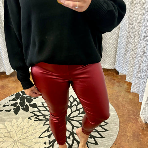 High Rise YMI Metallic Red Skinny with Faux Front Pocket