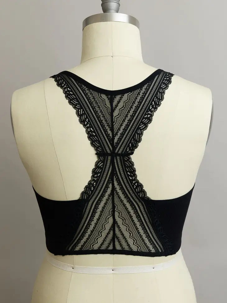 Seamless Black Bralette with Lace Racerback