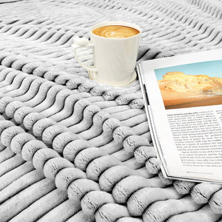Ribbed Textured Fleece Throw Blanket: White / Throw - 50" x 60"