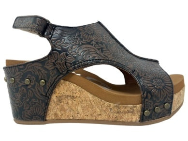 Very G Isabella Tooled Chocolate Wedge Sandal