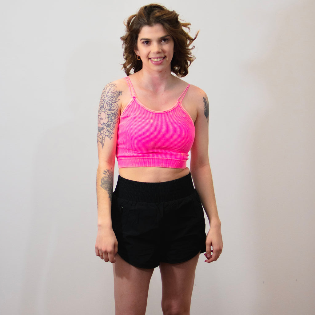 Washed Ribbed Seamless Tank with Double Strap Crop Tank